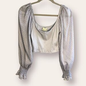 Urban Outfitters Balloon Sleeve Crop Top - Dusty Blue - Size Medium